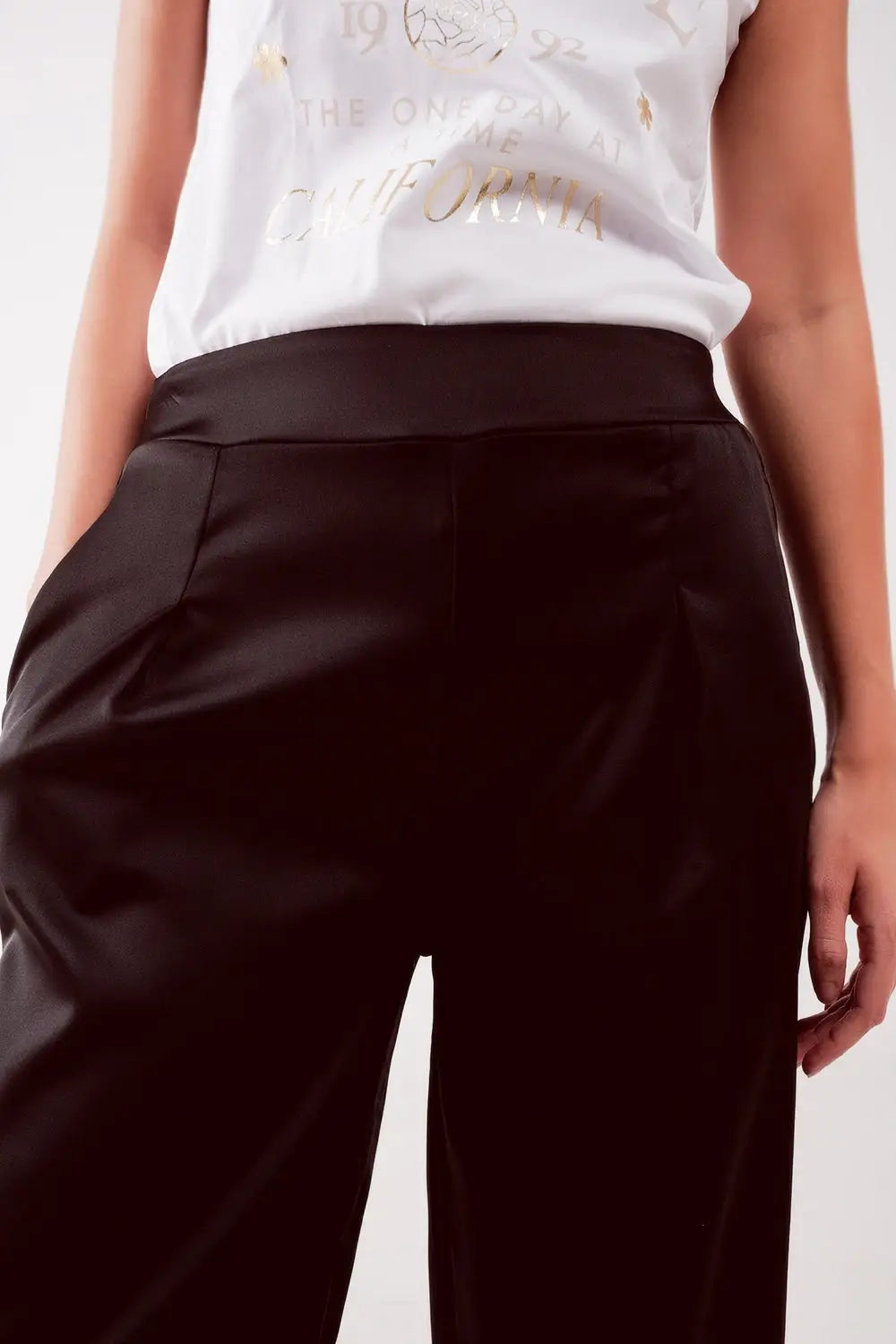 wide leg satin pants in black - Pants