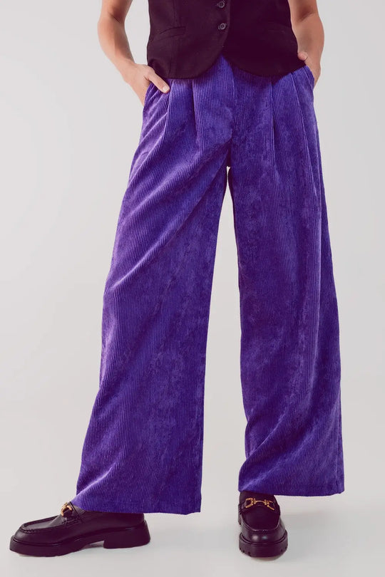 High rise straight leg pants in purple cord - Pants