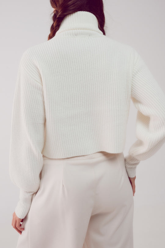 High neck jumper with balloon sleeve in cream