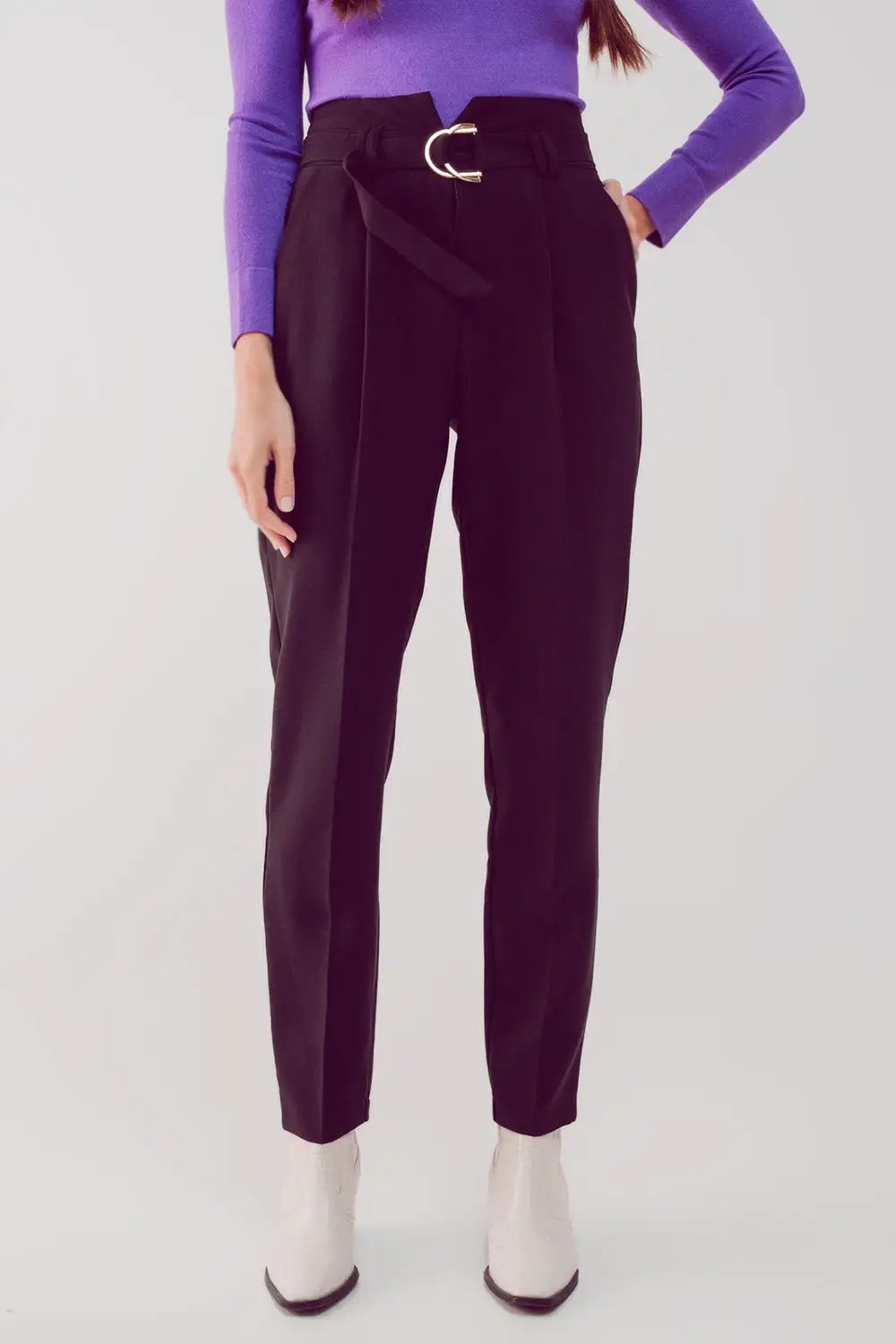 cigarette pants with paper-bag waist in black - Pants