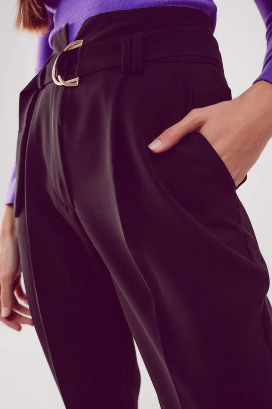 cigarette pants with paper-bag waist in black - Pants