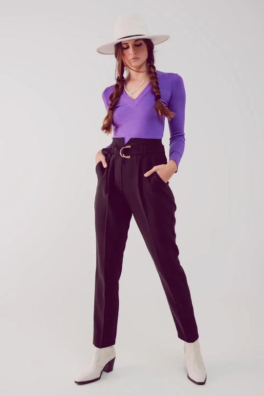 cigarette pants with paper-bag waist in black - Pants