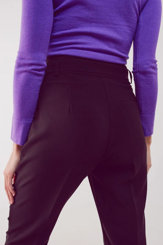 cigarette pants with paper-bag waist in black - Pants