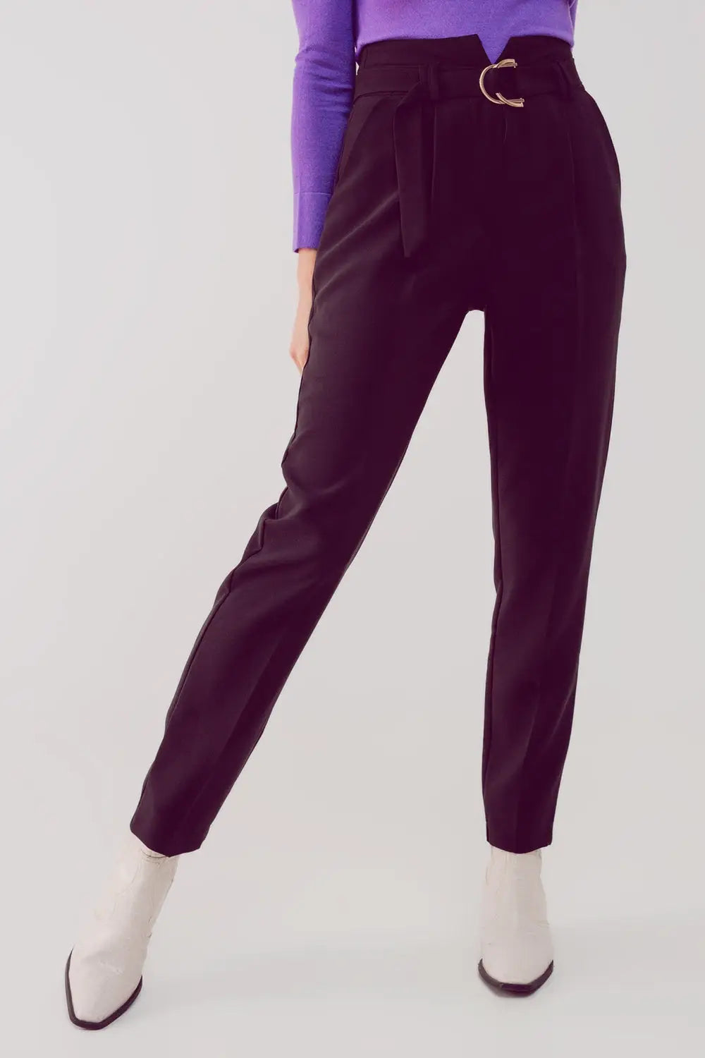 cigarette pants with paper-bag waist in black - Pants