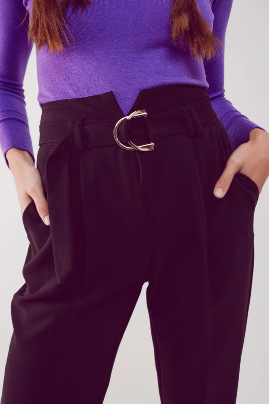 cigarette pants with paper-bag waist in black - Pants