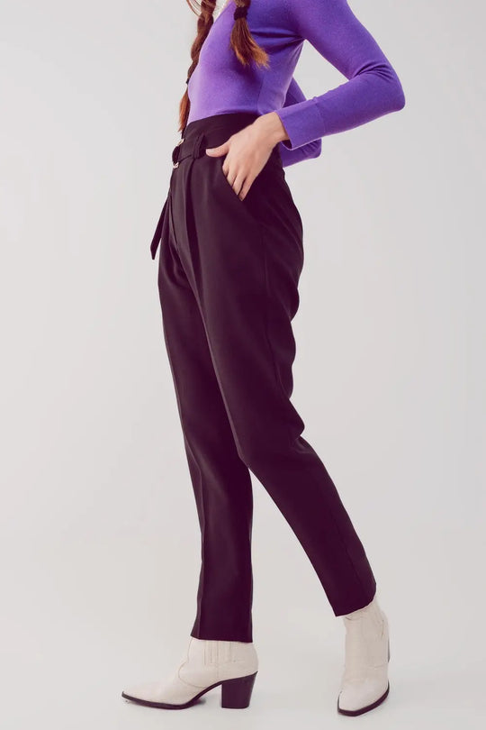 cigarette pants with paper-bag waist in black - Pants