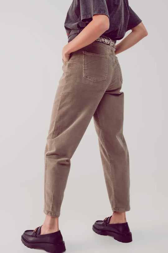 High rise slouchy mom pants in beige cord - Pants