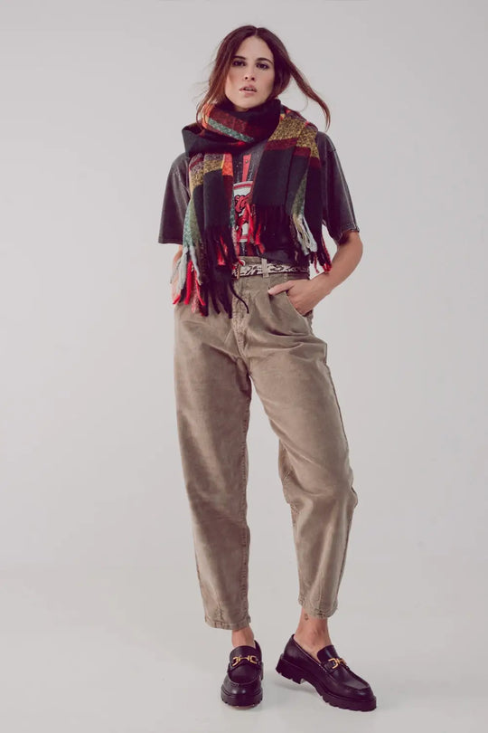 High rise slouchy mom pants in beige cord - Pants