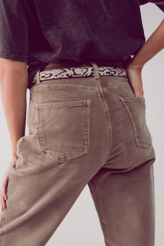 High rise slouchy mom pants in beige cord