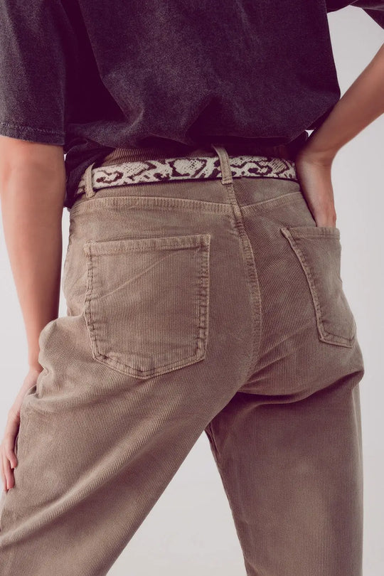 High rise slouchy mom pants in beige cord - Pants