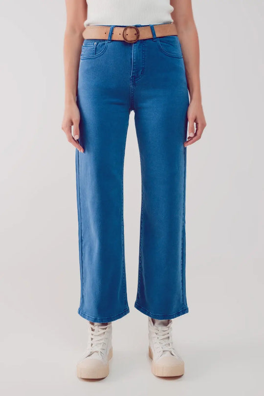 Cropped wide leg jeans in blue - Colored Jeans