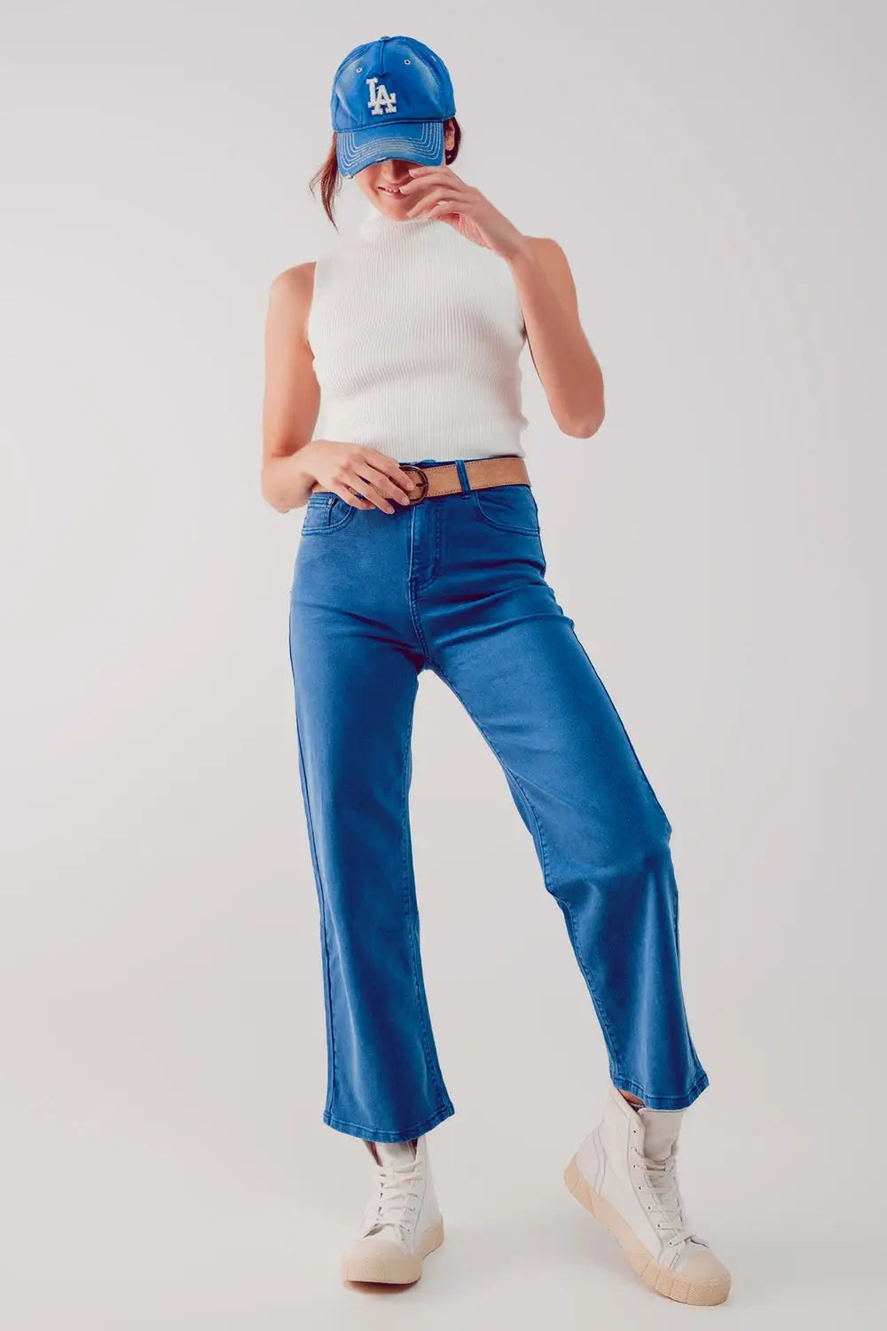 Cropped wide leg jeans in blue - Colored Jeans