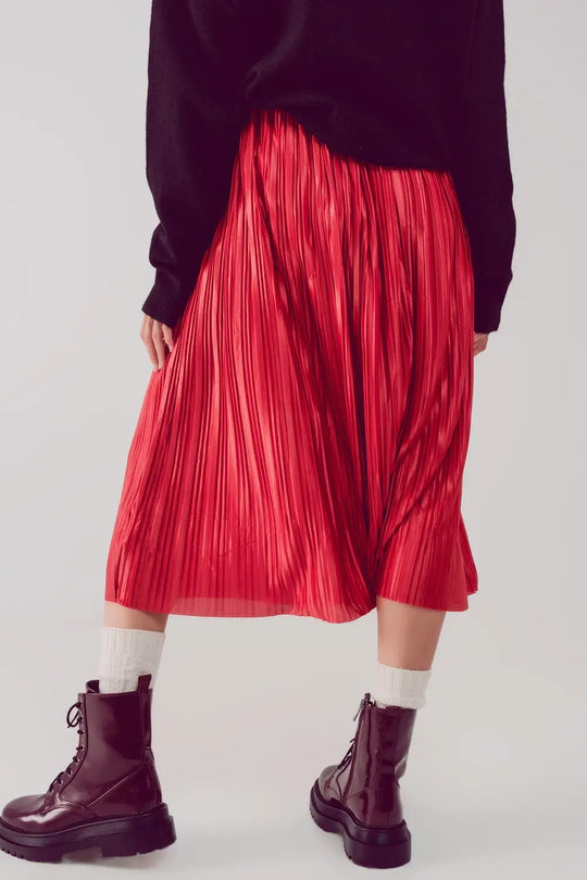 Shiny rust pleated midi skirt - Skirts
