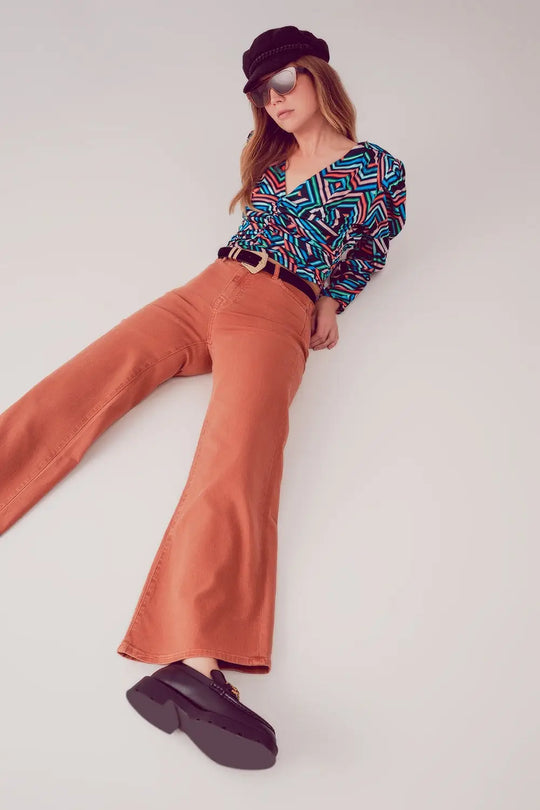 Cotton blend wide leg jeans in orange - Colored Jeans