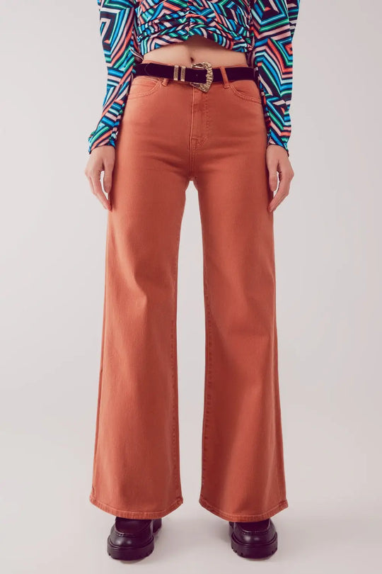 Cotton blend wide leg jeans in orange - Colored Jeans