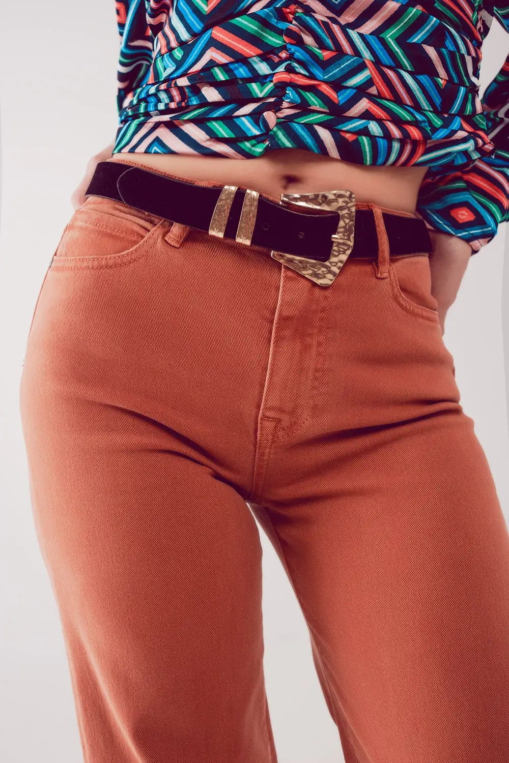 Cotton blend wide leg jeans in orange - Colored Jeans