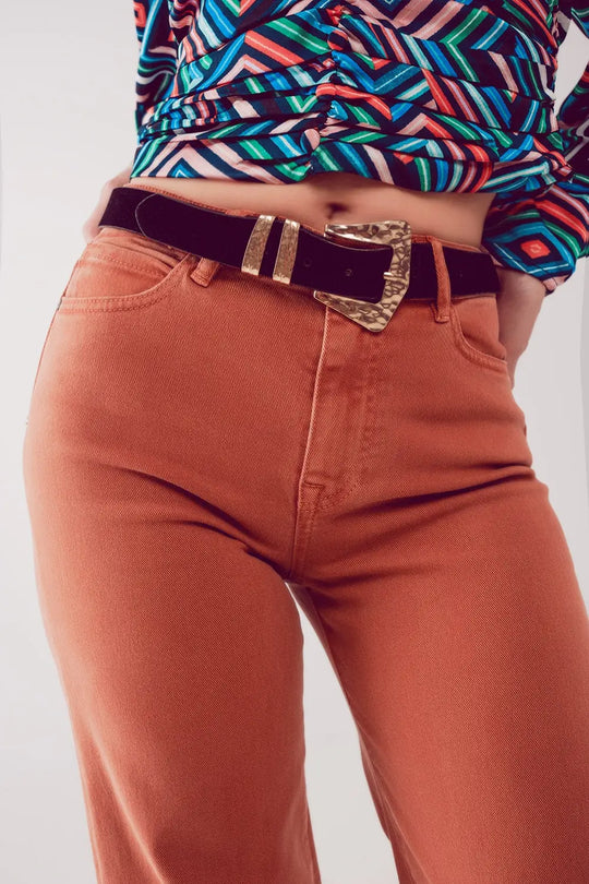 Cotton blend wide leg jeans in orange - Colored Jeans