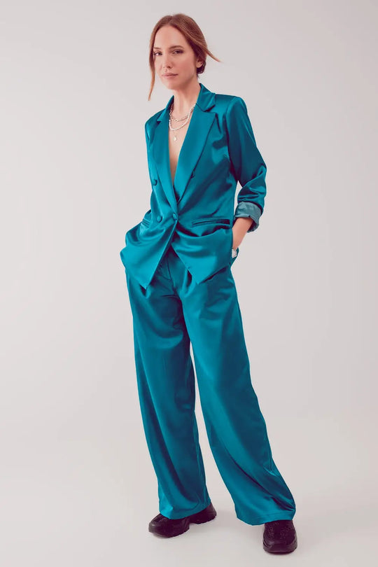 Palazzo pleated pants in turquoise - Pants