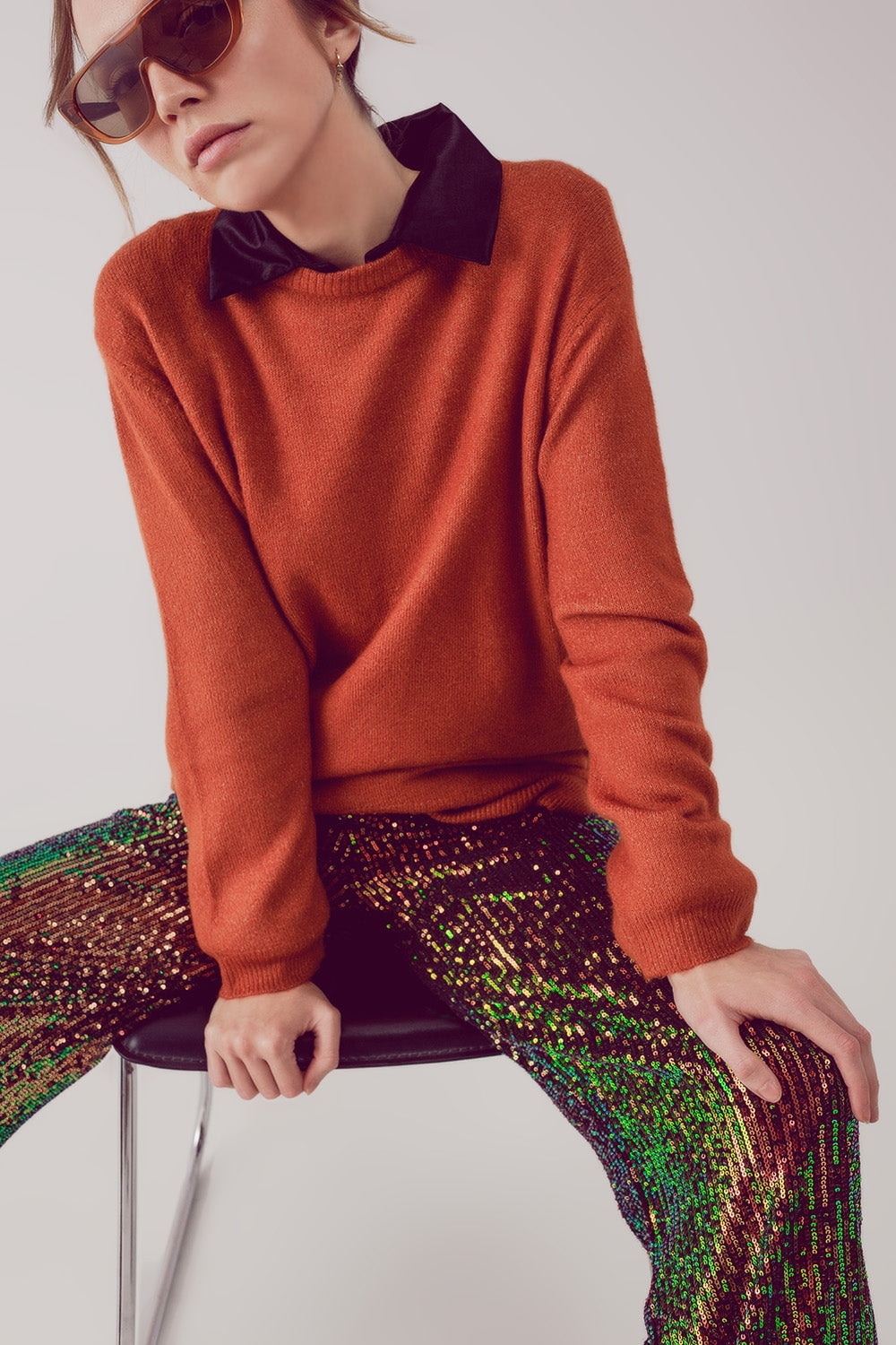 round neck oversized jumper dress in orange