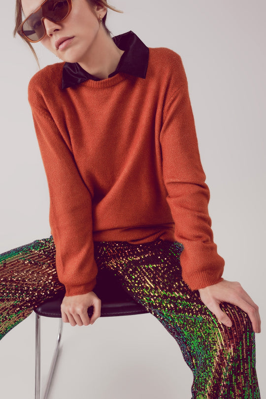 round neck oversized jumper dress in orange