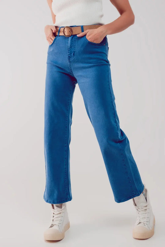 Cropped wide leg jeans in blue - Colored Jeans