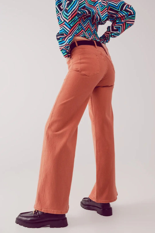 Cotton blend wide leg jeans in orange - Colored Jeans