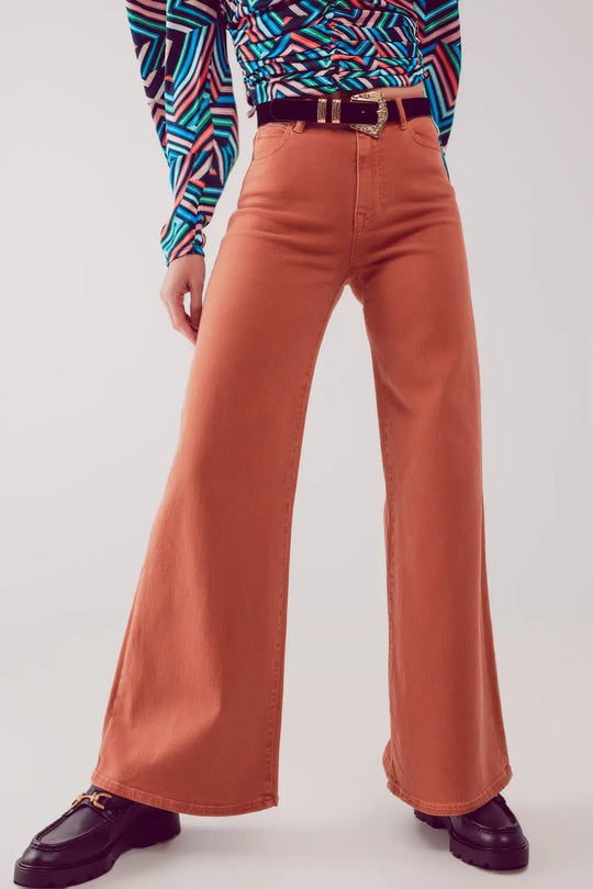Cotton blend wide leg jeans in orange - Colored Jeans