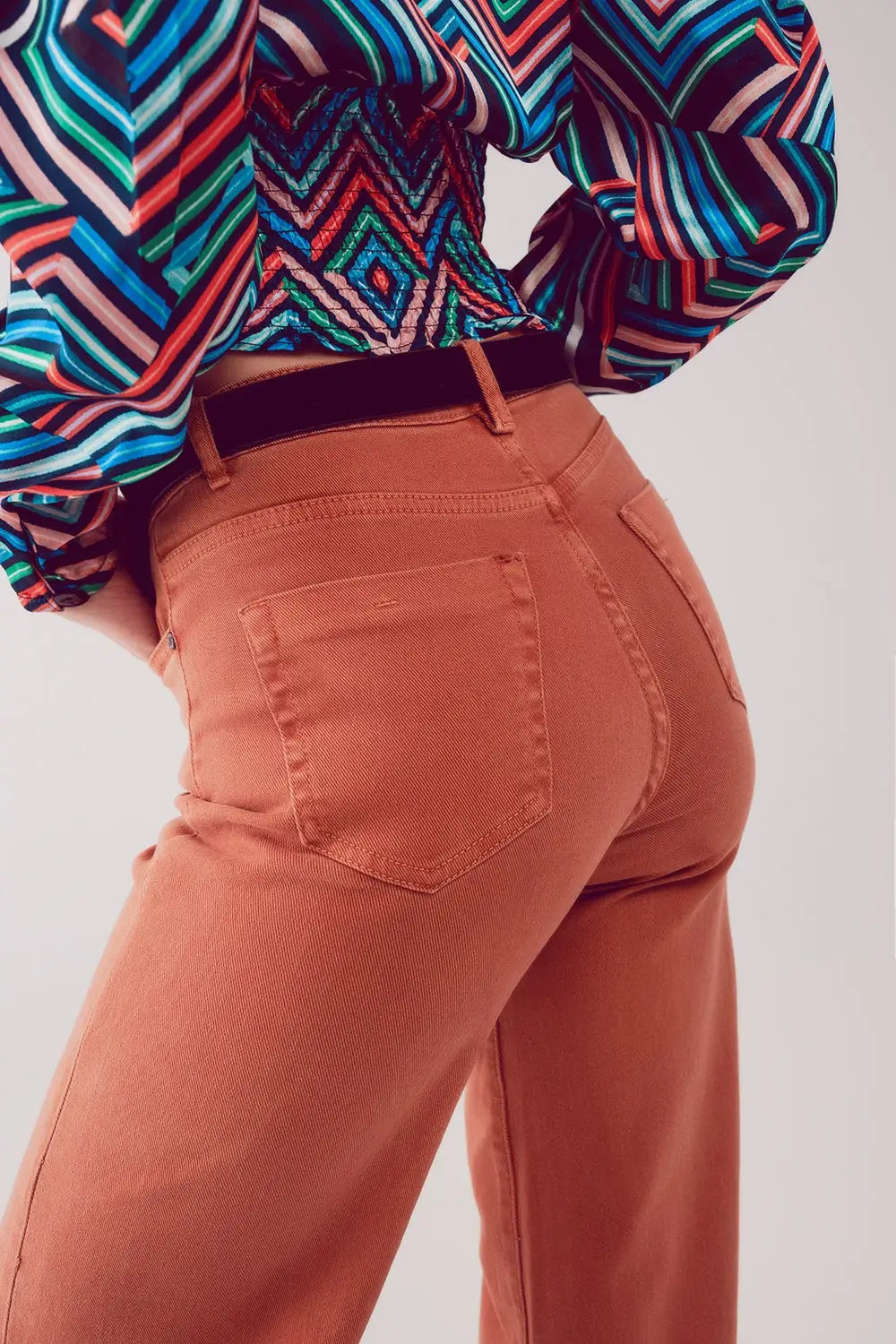 Cotton blend wide leg jeans in orange - Colored Jeans