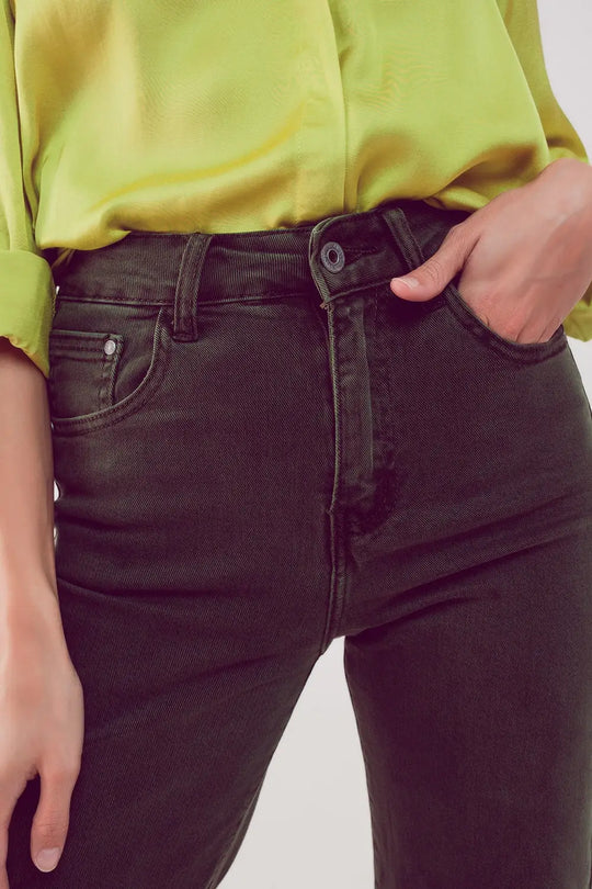 Cropped wide leg jeans in khaki - Colored Jeans