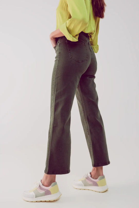 Cropped wide leg jeans in khaki - Colored Jeans