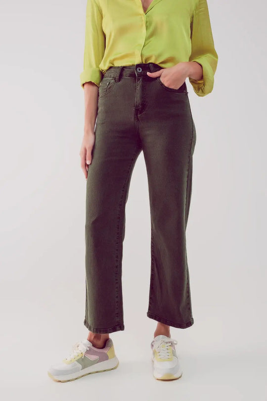 Cropped wide leg jeans in khaki - Colored Jeans
