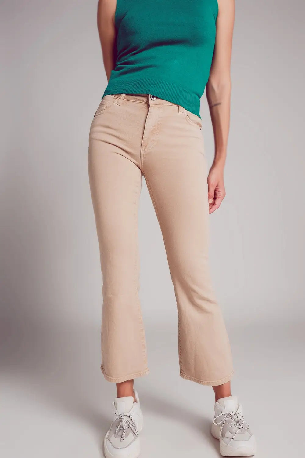 high waist flare jean in sand - Colored Jeans