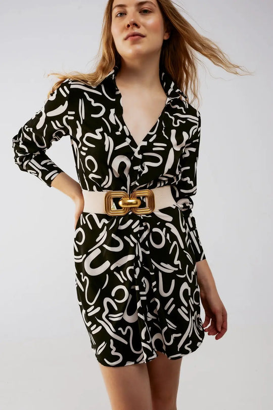 Button front mini shirt dress in black - Dresses