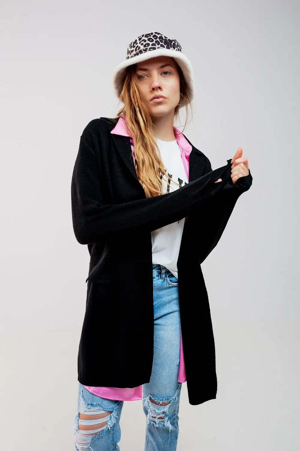 Oversized collar maxi cardigan in black - BLACK / ONE - Cardigans