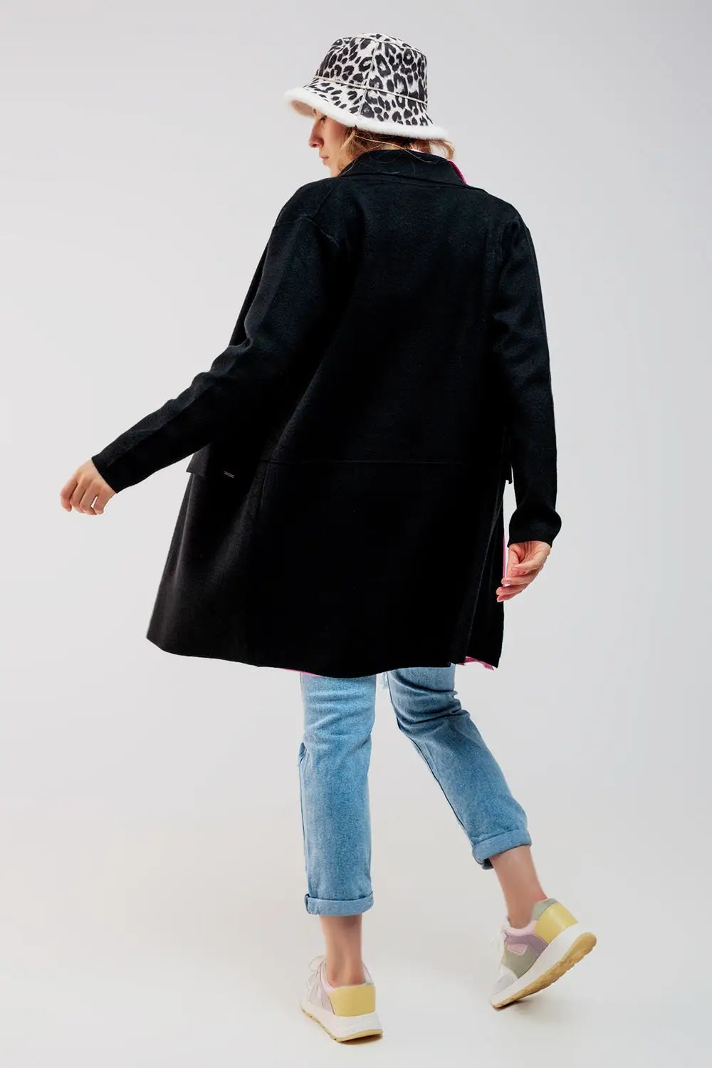 Oversized collar maxi cardigan in black - BLACK / ONE - Cardigans