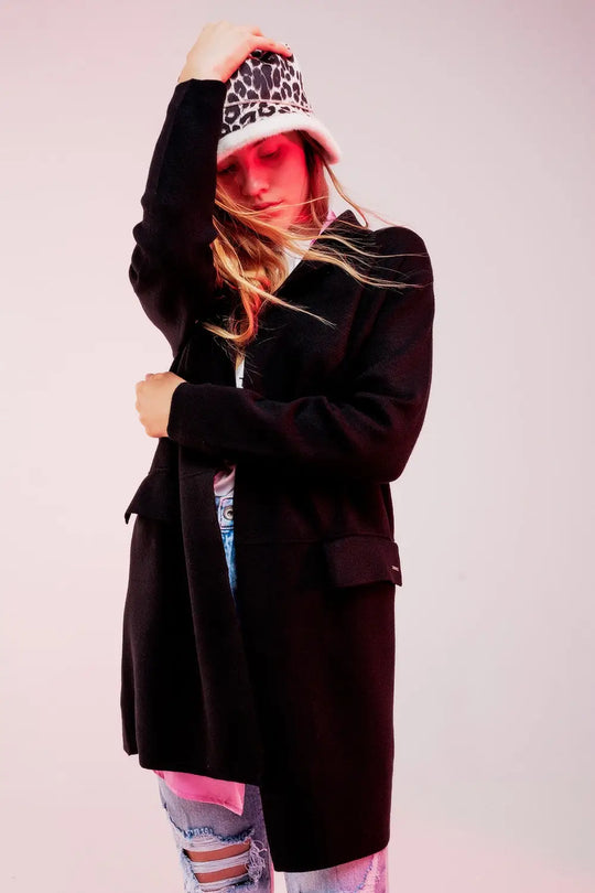 Oversized collar maxi cardigan in black - BLACK / ONE - Cardigans