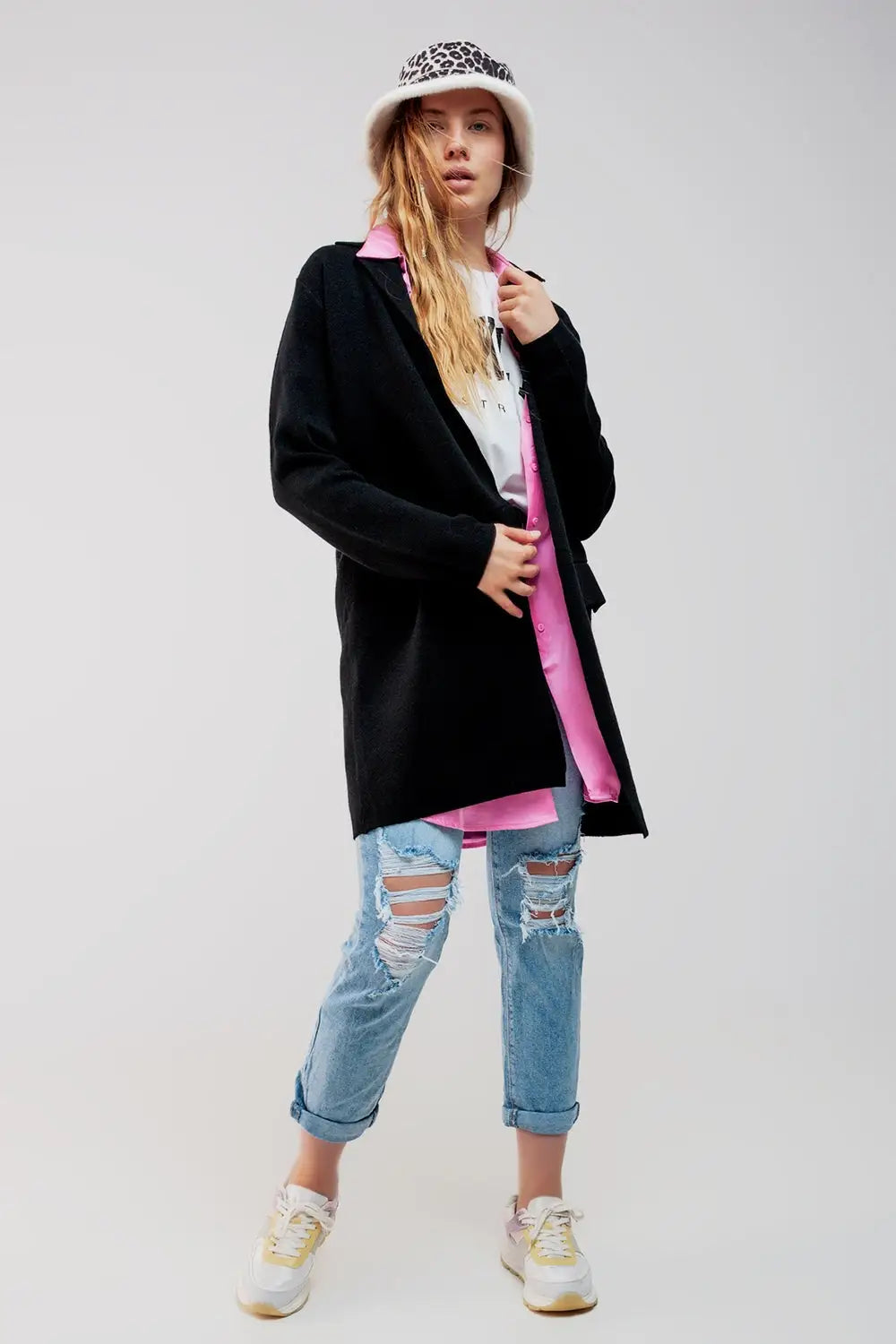 Oversized collar maxi cardigan in black - BLACK / ONE - Cardigans