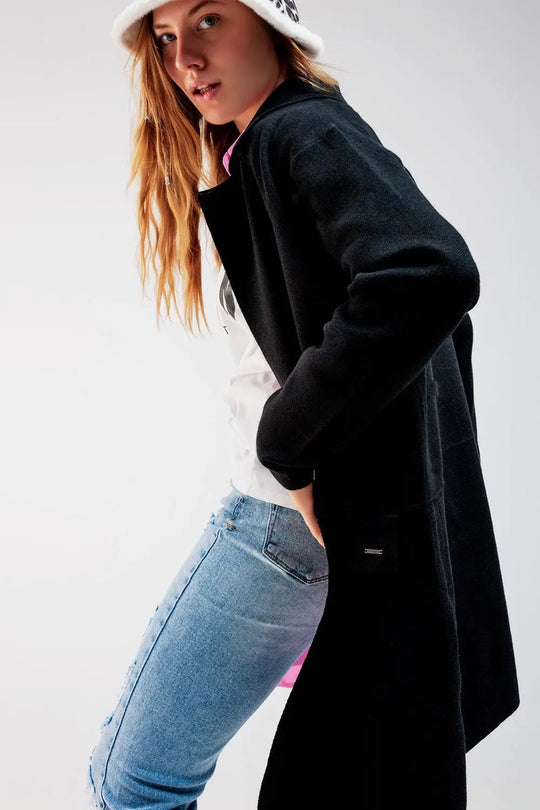 Oversized collar maxi cardigan in black - BLACK / ONE - Cardigans