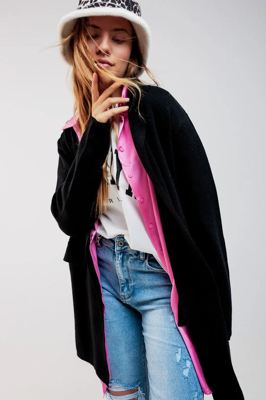 Oversized collar maxi cardigan in black - BLACK / ONE - Cardigans