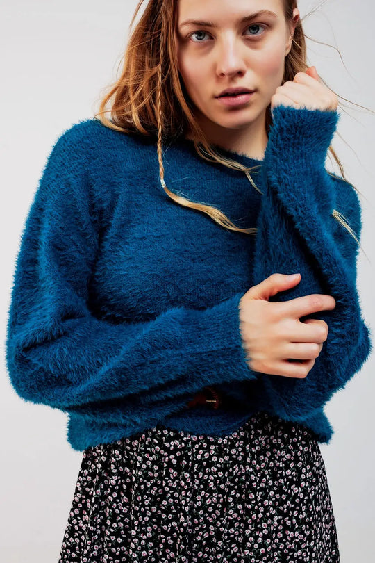 Fluffy knit jumper in blue - Sweaters