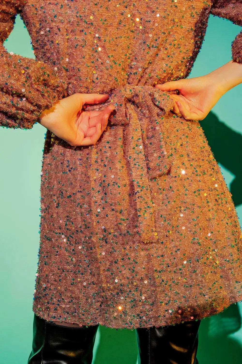 Sequin wrap mini dress in powder pink - Dresses