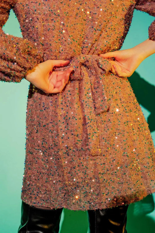 Sequin wrap mini dress in powder pink - Dresses