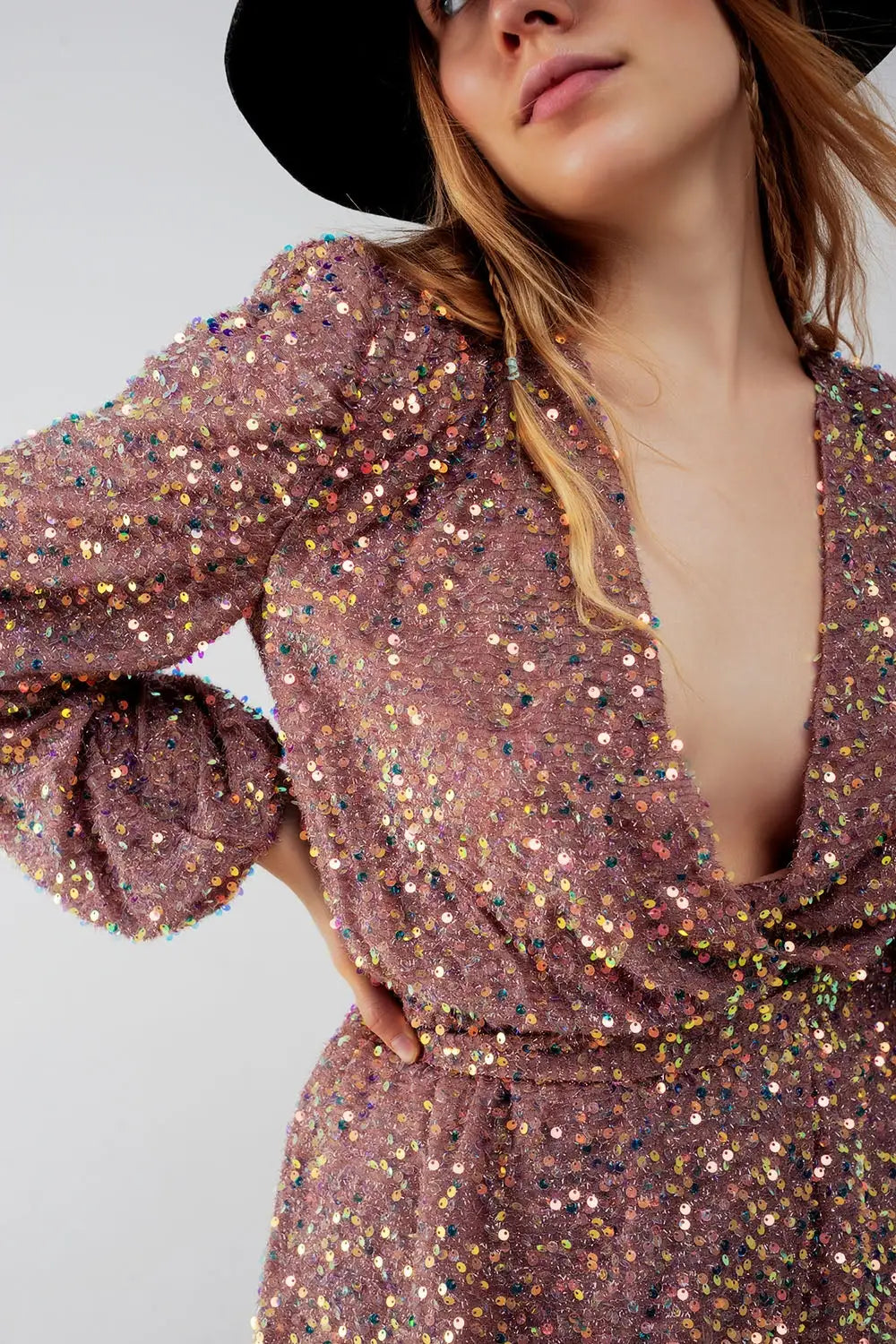 Sequin wrap mini dress in powder pink - Dresses