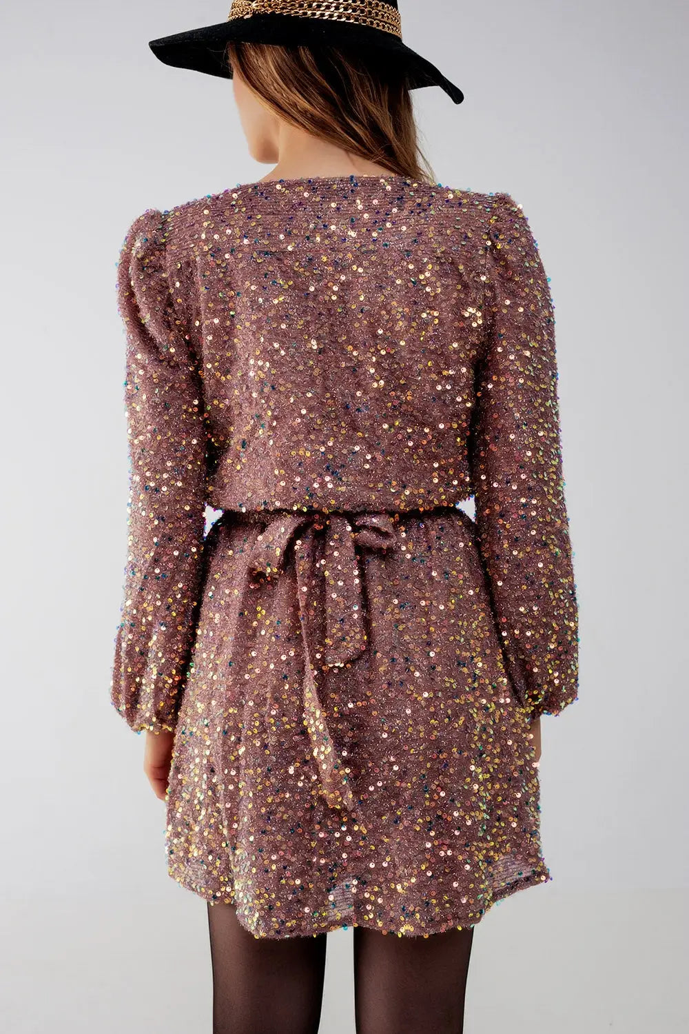Sequin wrap mini dress in powder pink - Dresses