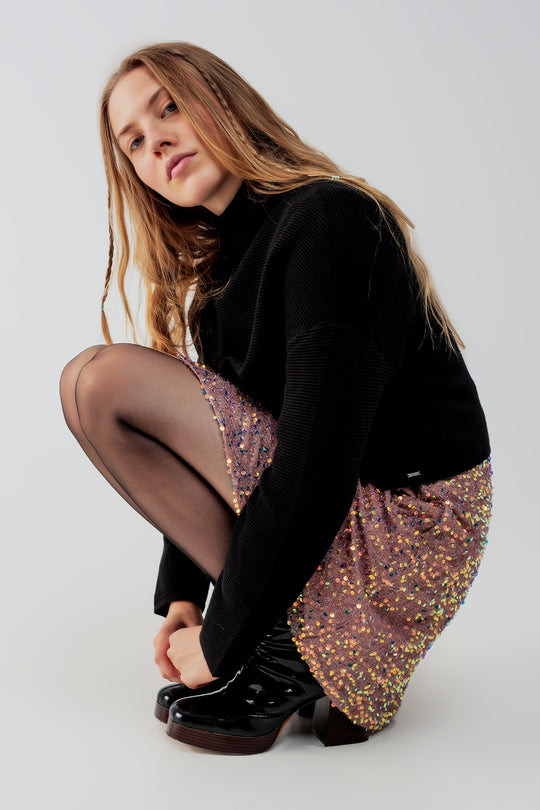 Ribbed roll neck jumper in black