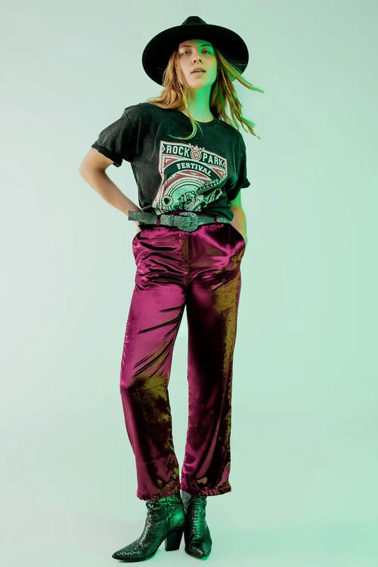 Straight leg velvet pants in purple - Pants