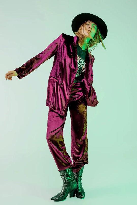 Purple velvet oversized blazer - Jackets