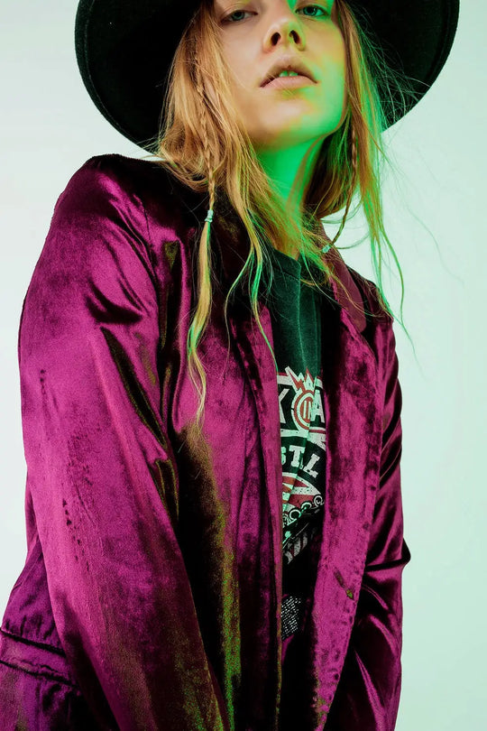 Purple velvet oversized blazer - Jackets