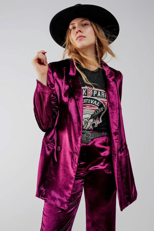 Purple velvet oversized blazer - Jackets
