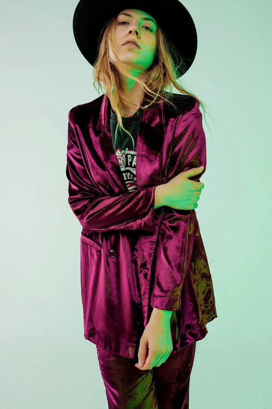 Purple velvet oversized blazer - Jackets